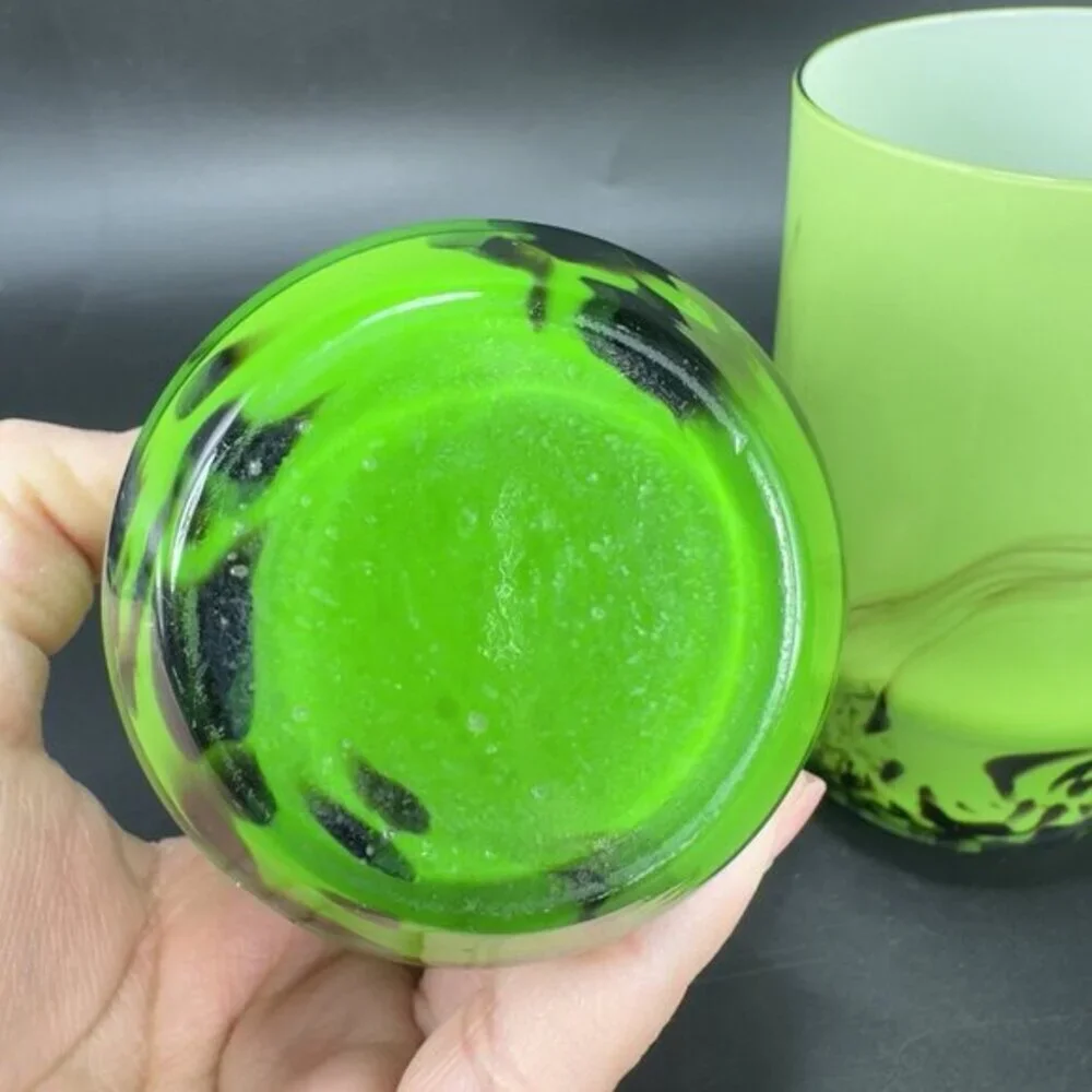 Vintage Bohemian Tumbler Glasses Set 2 Cases Green Black Swirls Glasses Cups VTG